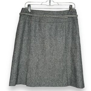 Kenneth Cole Wool Tweed Belted A-Line Skirt Kick Pleats 8